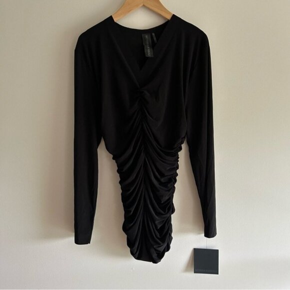 Norma Kamali Black V-Neck Slinky Long Sleeve Black Top sz XL - Picture 6 of 6